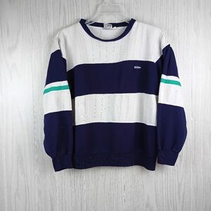 VTG 90s Wilson Sweatshirt Mens L Blue teal, white stripped Crewneck Logo